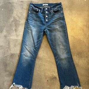 Madewell Blue Flare Wide Leg Jeans with Frayed Hem